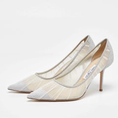 Jimmy Choo White/Silver Glitter Tulle Love Pumps Size 39.5