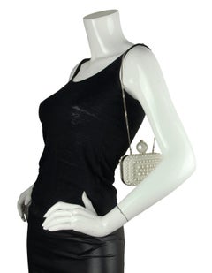 Jimmy Choo White Suede/ Faux Pearl Micro Cloud Clutch Bag w Chain Strap rt $1995