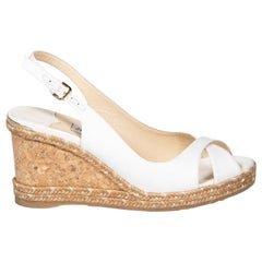 Jimmy Choo White Woven Cross Slingback Wedges Size IT 36.5