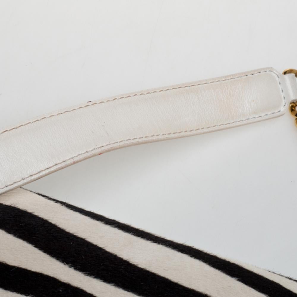 Jimmy Choo White Zebra Print Calfhair and Leather Flap Chain Shoulder Bag 4