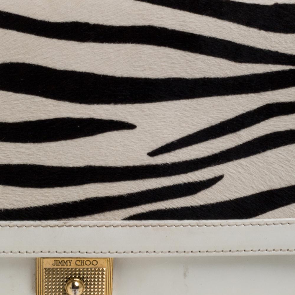 Jimmy Choo White Zebra Print Calfhair and Leather Flap Chain Shoulder Bag 5