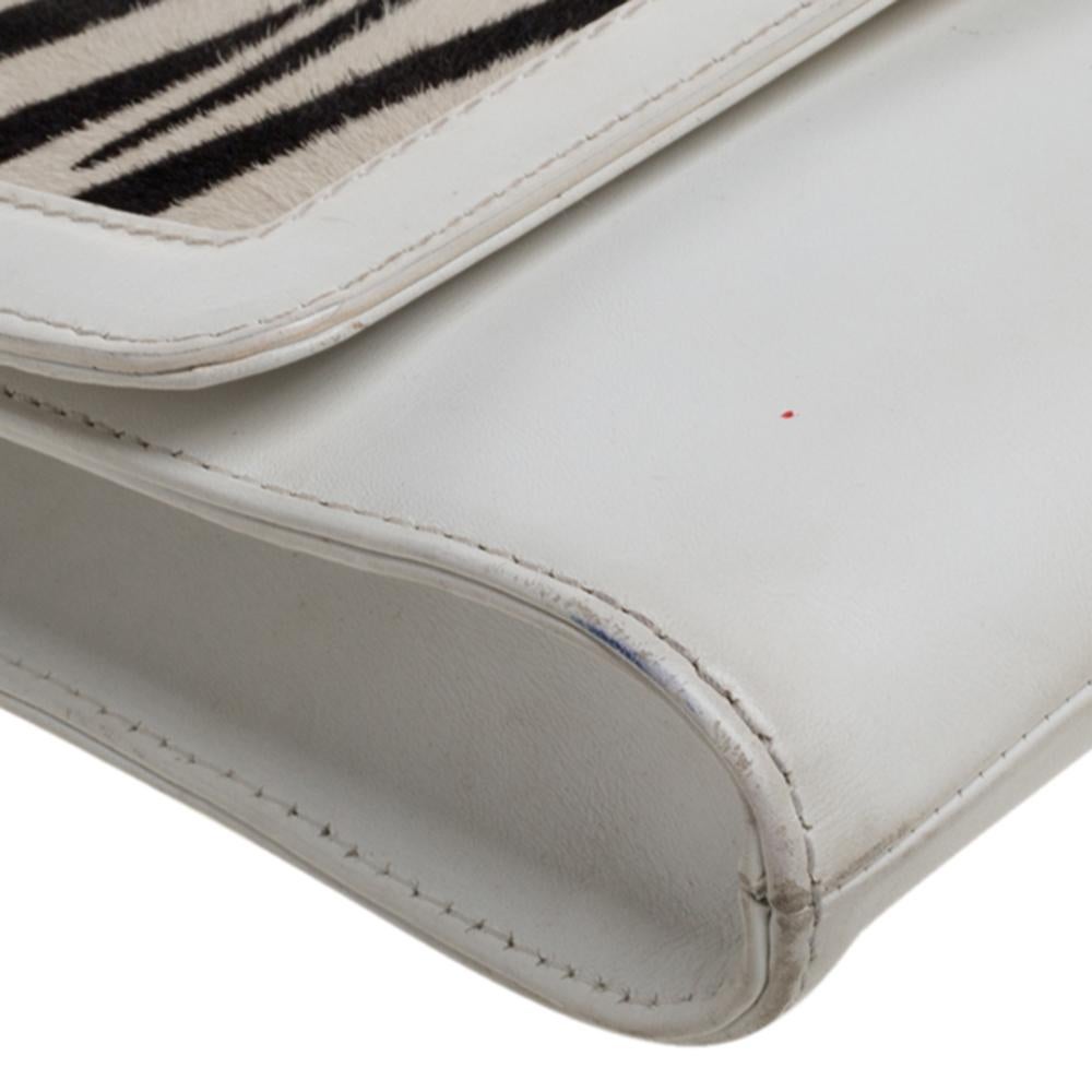 Jimmy Choo White Zebra Print Calfhair and Leather Flap Chain Shoulder Bag 1