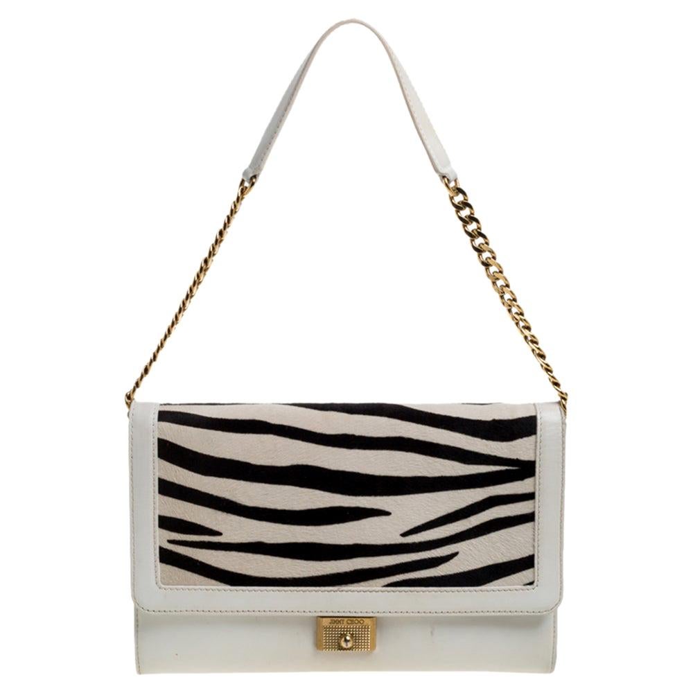 New Women's Ohh Ashley Genuine Hair Leather Tote with Crystals Zebra 