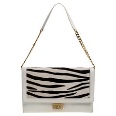 Jimmy Choo White Zebra Print Calfhair and Leather Flap Chain Shoulder Bag
