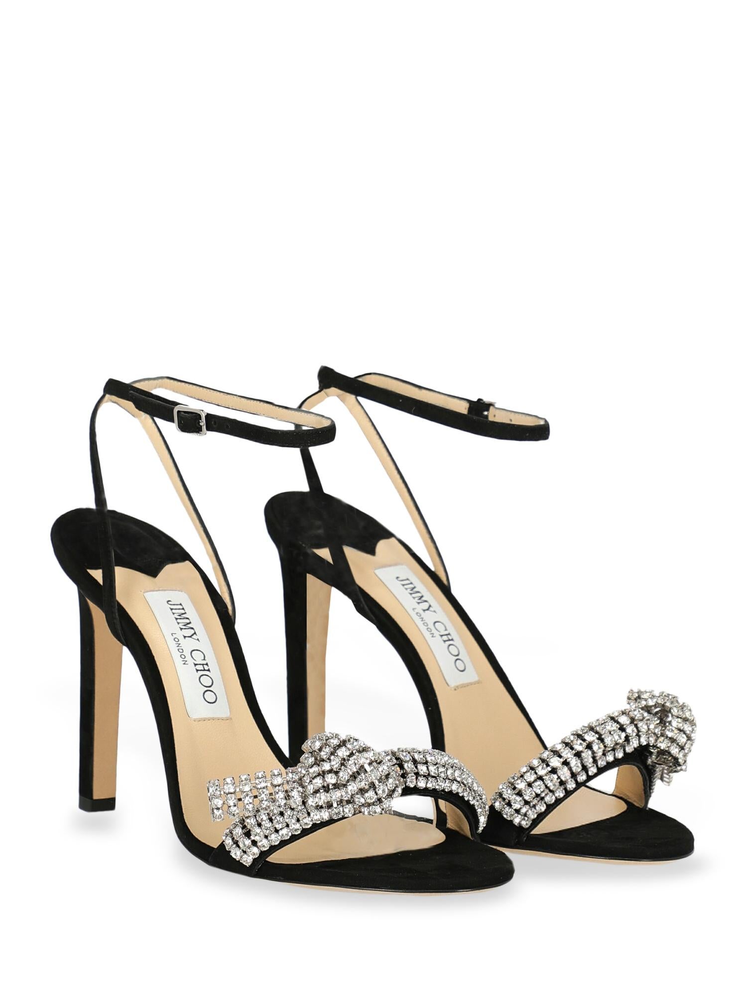 Shoe, leather, solid color, buckle fastening, silver-tone hardware, branded insole, tapered heel, high heel, strass embellishment

Includes:
- Dust bag
- Box
- Product care

Product Condition: Excellent

Measurements:
Heel height: 11