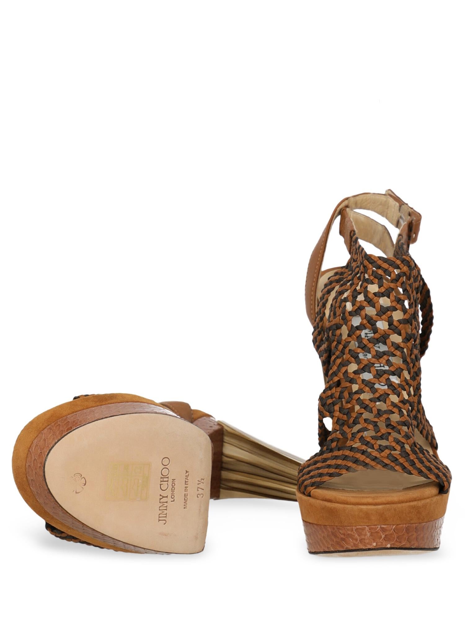 Jimmy Choo Woman Sandals Brown Leather IT 37.5 For Sale 1