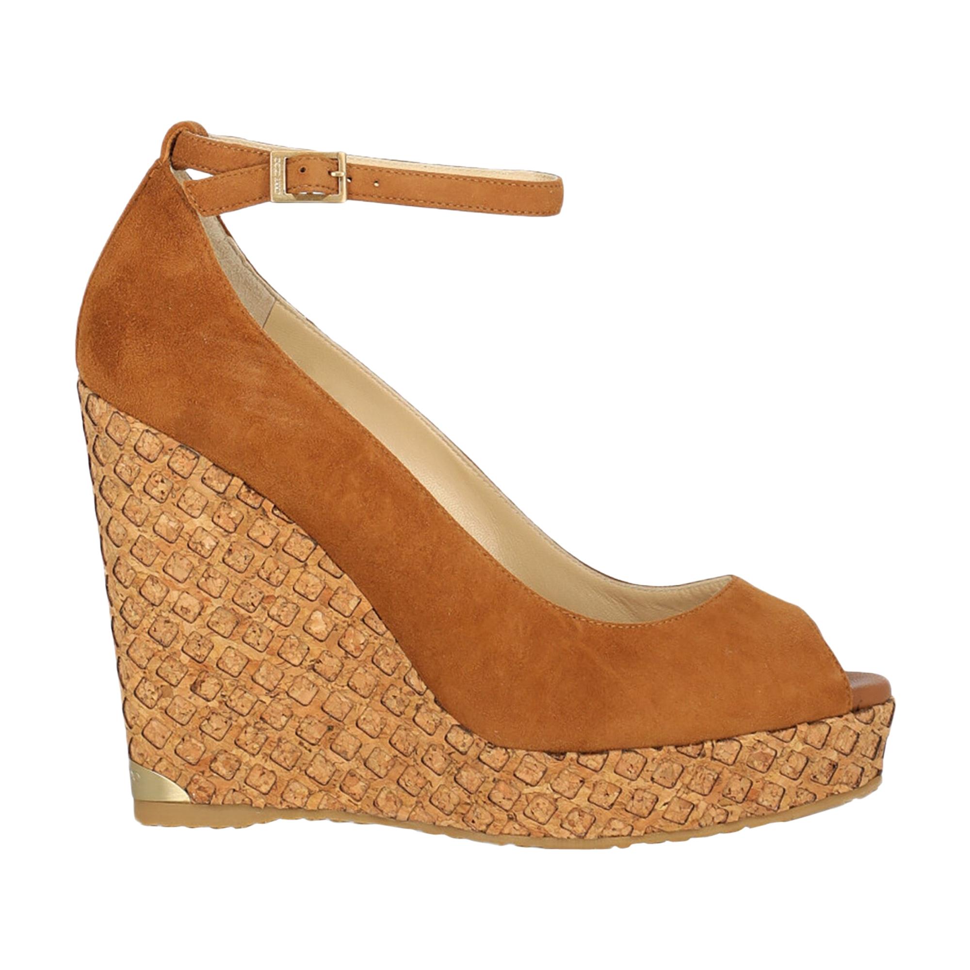Jimmy Choo Woman Wedges Camel Color Leather IT 41 For Sale