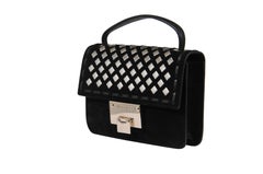 Jimmy Choo Women Ruby Silver Studded Black Suede Mini Top Handle Crossbody Bag