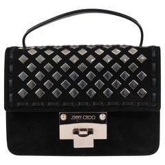Jimmy Choo Women Ruby Silver Studded Black Suede Mini Top Handle Crossbody Bag