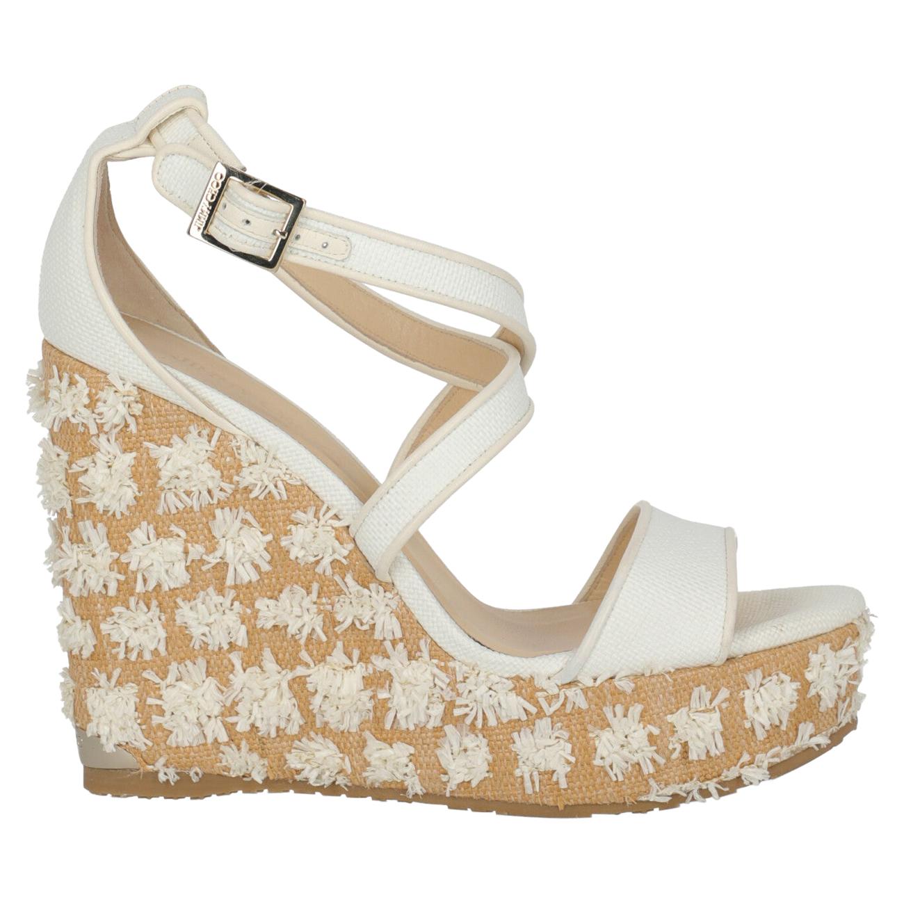 Jimmy Choo Women  Wedges White Eco-Friendly Fabric IT 38 For Sale