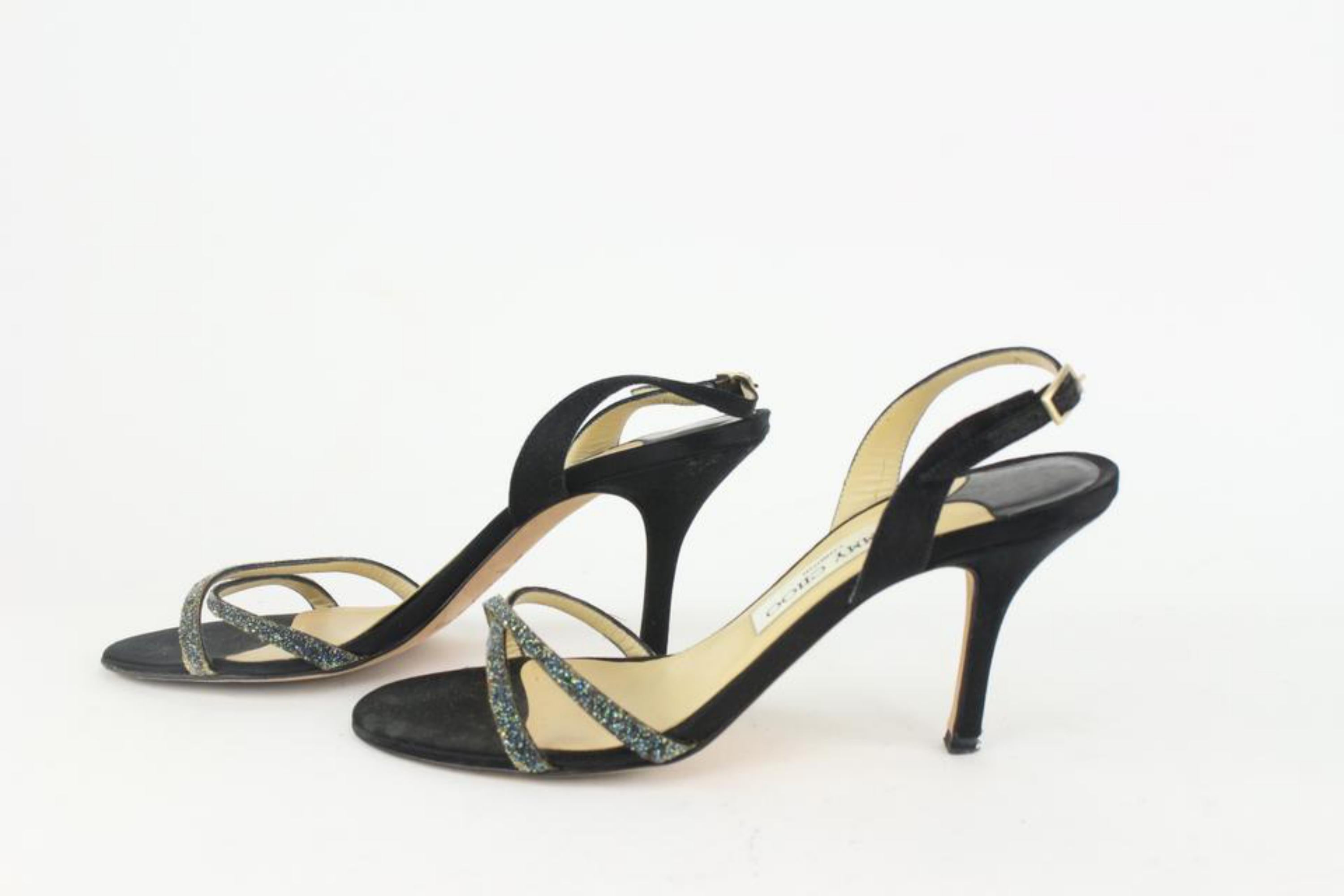 Jimmy Choo Women's 38.5 Black Satin Glitter Stone Strappy Heels 1116jc50 For Sale 6