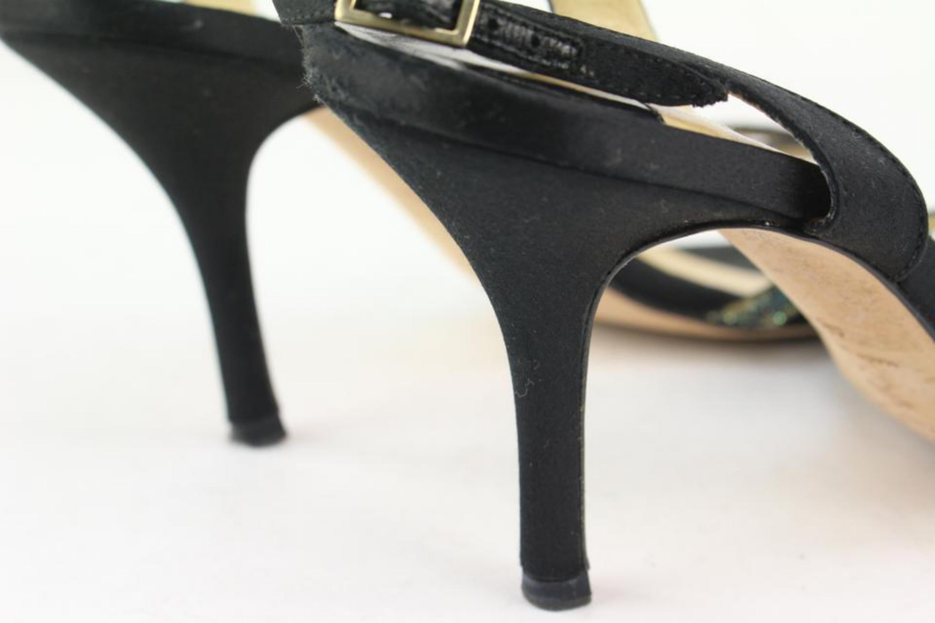 Jimmy Choo Women's 38.5 Black Satin Glitter Stone Strappy Heels 1116jc50 For Sale 1