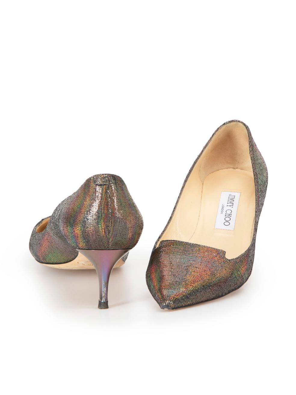 Brown Jimmy Choo Women's Anthracite Leather Allure Holographic Printed Pumps
