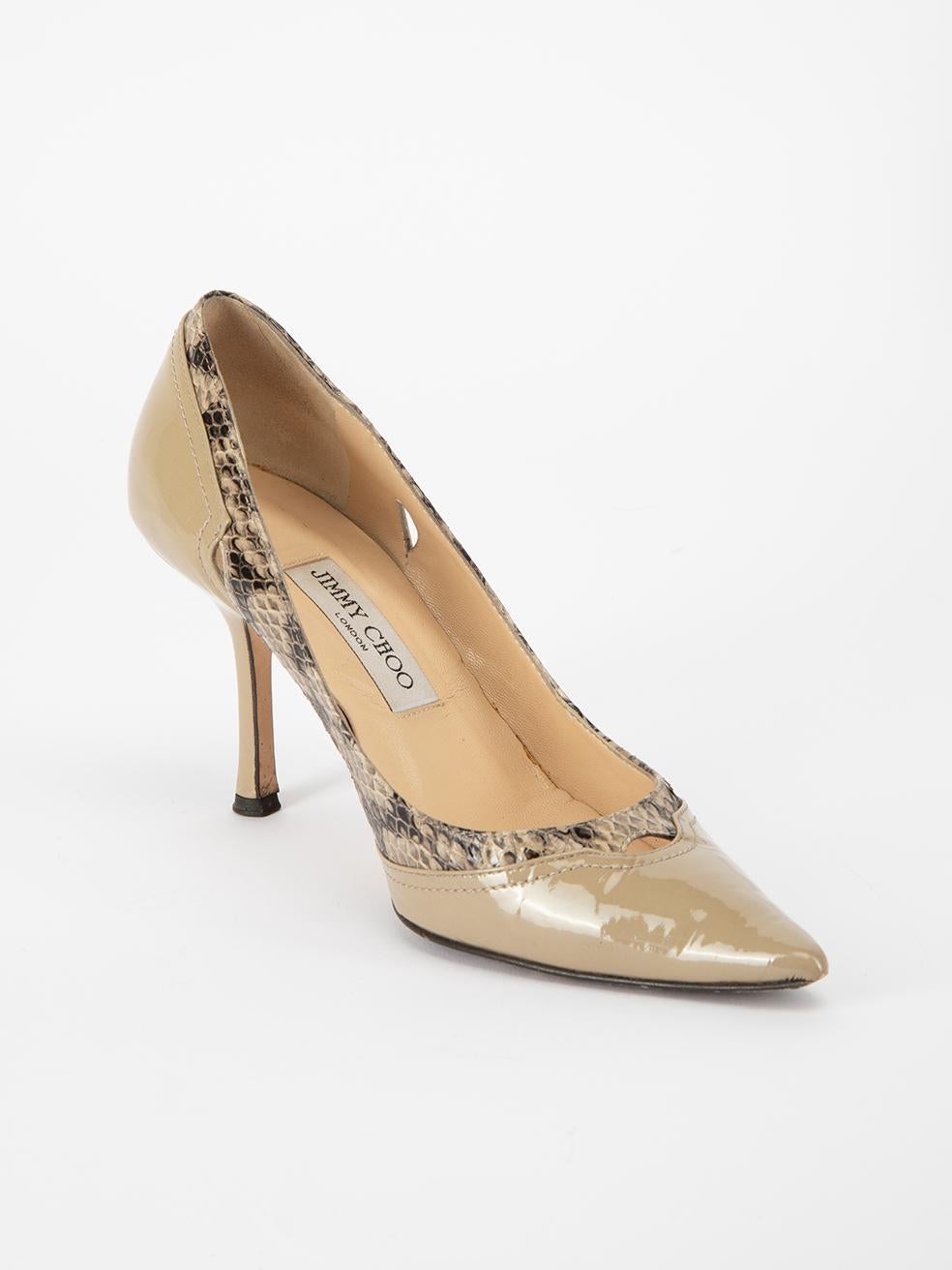 CONDITION is Very good. Minimal wear to shoes is evident. Wear to toe points on both shoes and pilling to interior suede material. There is also wear to the sole material near the heel tip on this used Jimmy Choo designer resale item. This item