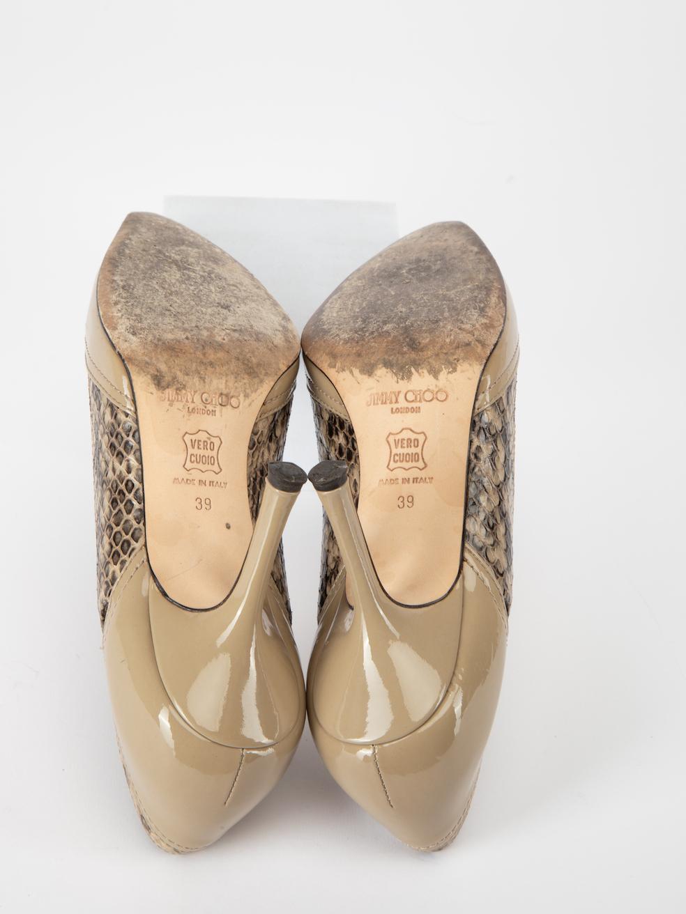 Jimmy Choo Women's Beige Patent & Snakeskin Pointed Toe Pumps For Sale 1