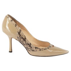 Used Jimmy Choo Women's Beige Patent & Snakeskin Pointed Toe Pumps