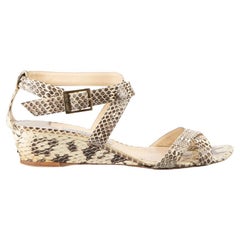 Jimmy Choo Women's Beige Snakeskin Leather Wedge Sandals