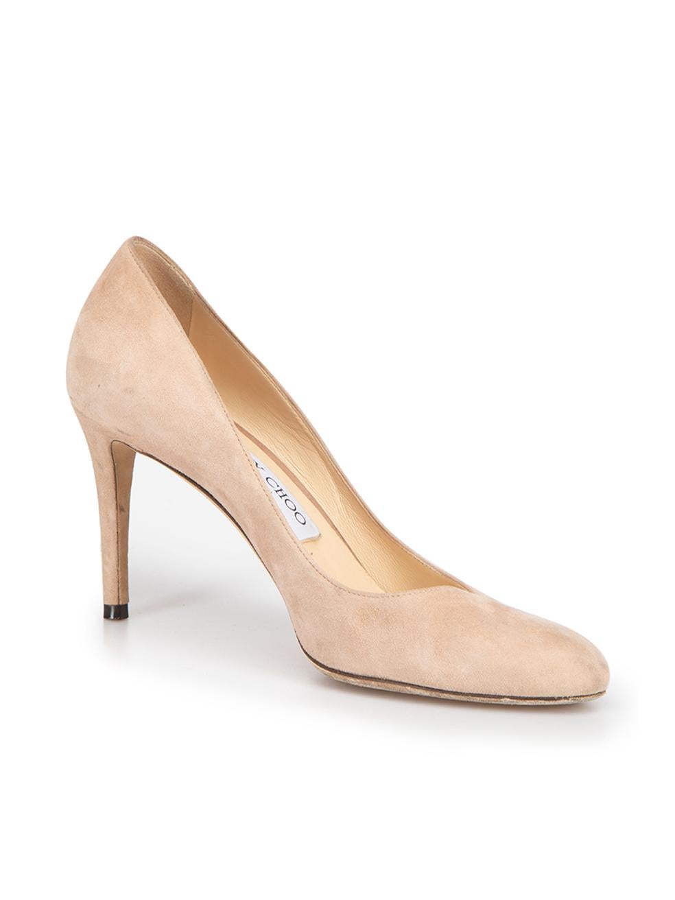 CONDITION is Very good. Minimal wear to heels is evident. Minimal wear and scuffs to the suede exterior and marks can be seen around the heel stem on this used Jimmy Choo designer resale item. 



Details


Beige

Suede

Slip on pumps

Round
