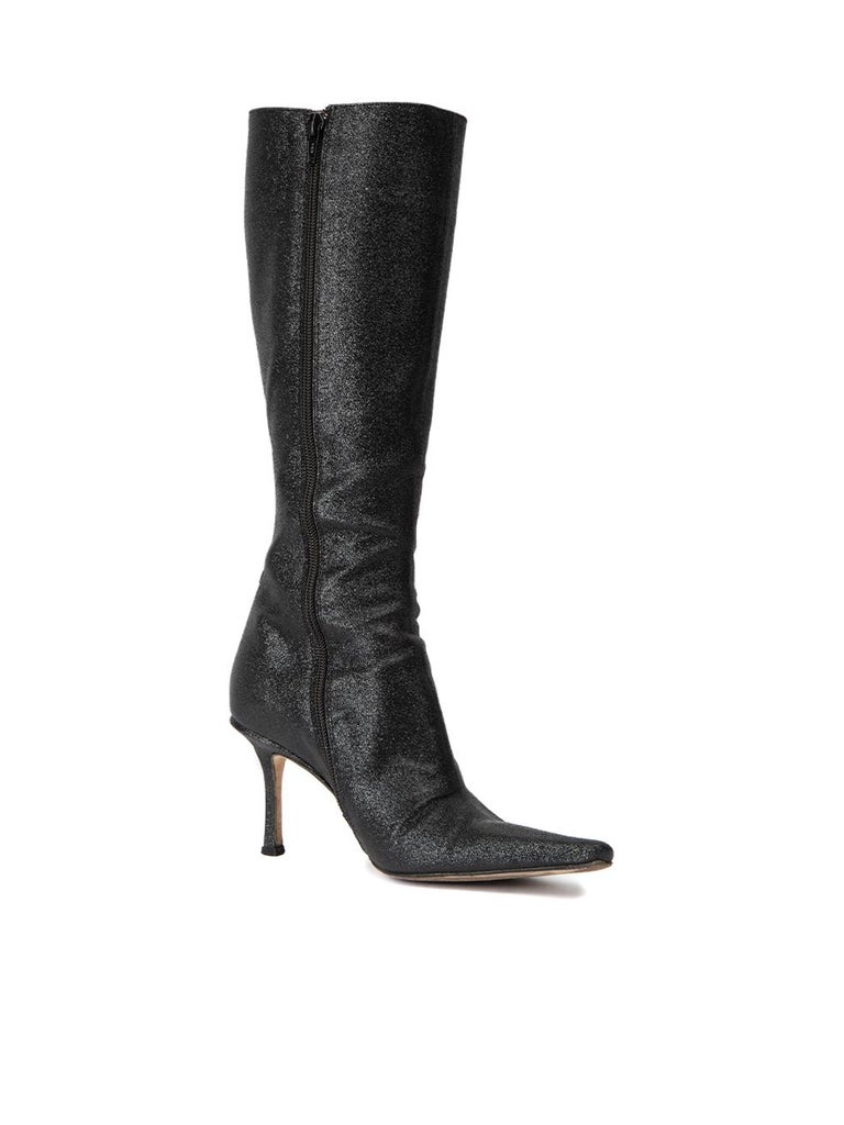 Jimmy Choo Women's Black Glitter Pointed Toe Knee Boots For Sale at 1stDibs