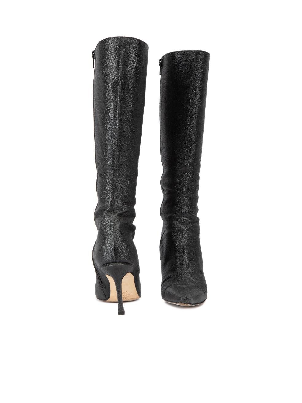 Jimmy Choo Women's Black Glitter Pointed Toe Knee Boots In Excellent Condition For Sale In London, GB