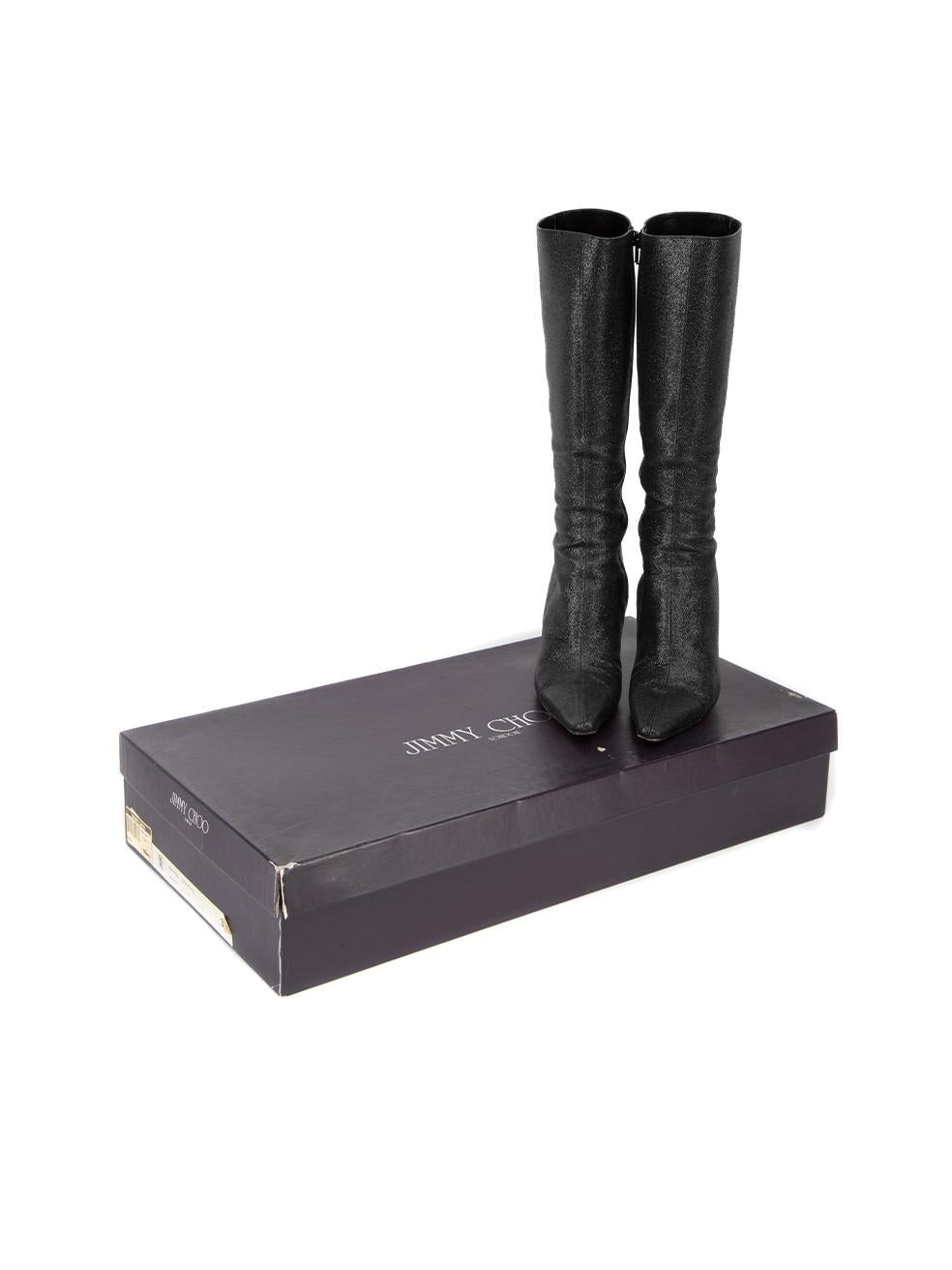 Jimmy Choo Women's Black Glitter Pointed Toe Knee Boots For Sale 1