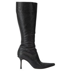 Jimmy Choo Women's Black Glitter Pointed Toe Knee Boots
