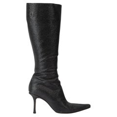 Used Jimmy Choo Women's Black Glitter Pointed Toe Knee Boots