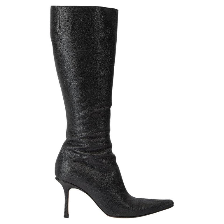 Jimmy Choo Women's Black Glitter Pointed Toe Knee Boots For Sale at 1stDibs