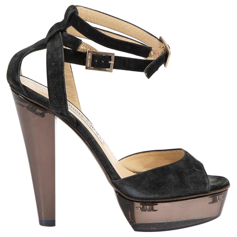 Jimmy Choo Women's Black Suede Double Strapped Platform Sandals