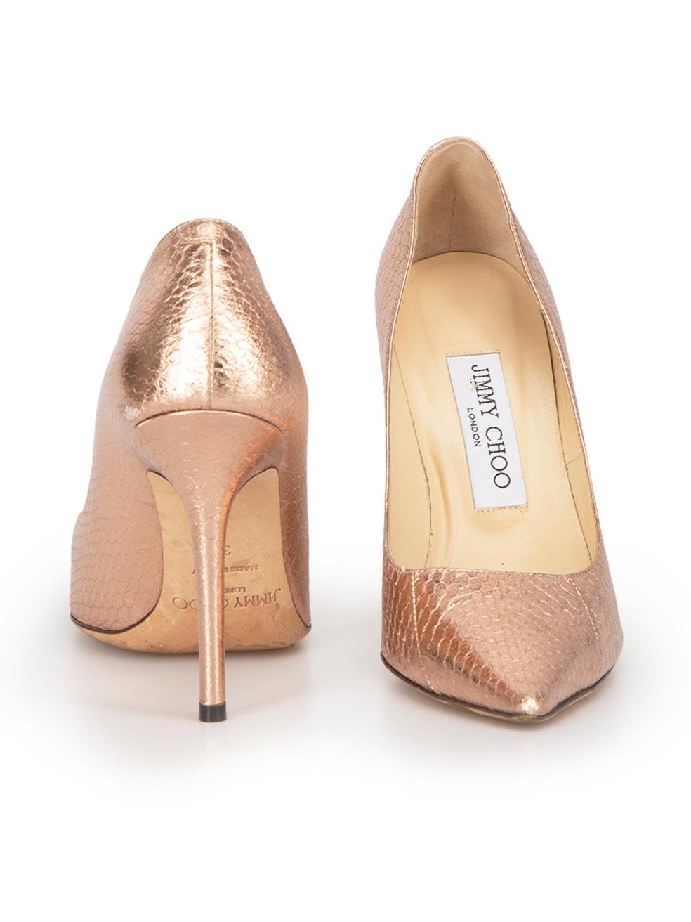 Jimmy Choo Women's Bronze Embossed Leather Pointed Toe Pumps In Good Condition In London, GB