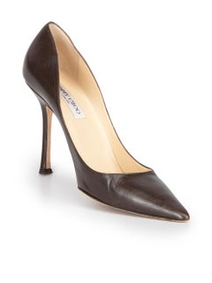Jimmy Choo Damen Braunes Leder Spitz zulaufende Pumps