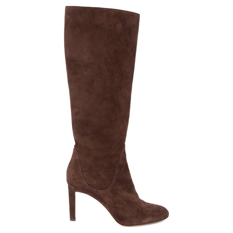 Jimmy Choo Women's Brown Suede Knee High Heeled Boots For Sale at 1stDibs