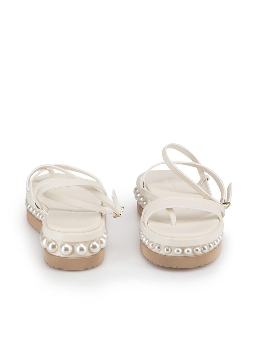 Jimmy Choo Women's Cream Pearl Embellished Platfrom Strappy Sandals In Good Condition In London, GB
