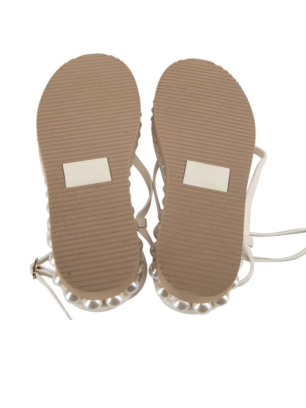 Jimmy Choo Women's Cream Pearl Embellished Platfrom Strappy Sandals 1