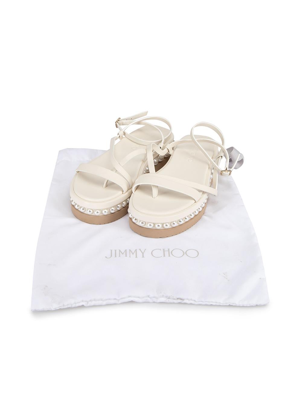 Jimmy Choo Women's Cream Pearl Embellished Platfrom Strappy Sandals 2