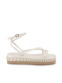 Used Jimmy Choo Women's Cream Pearl Embellished Platfrom Strappy Sandals