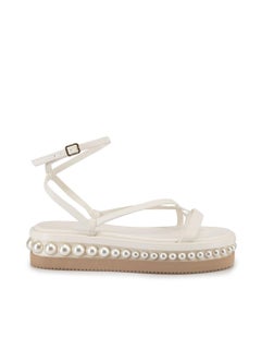 Jimmy Choo Cremefarbene perlenbesetzte Riemchensandalen für Damen