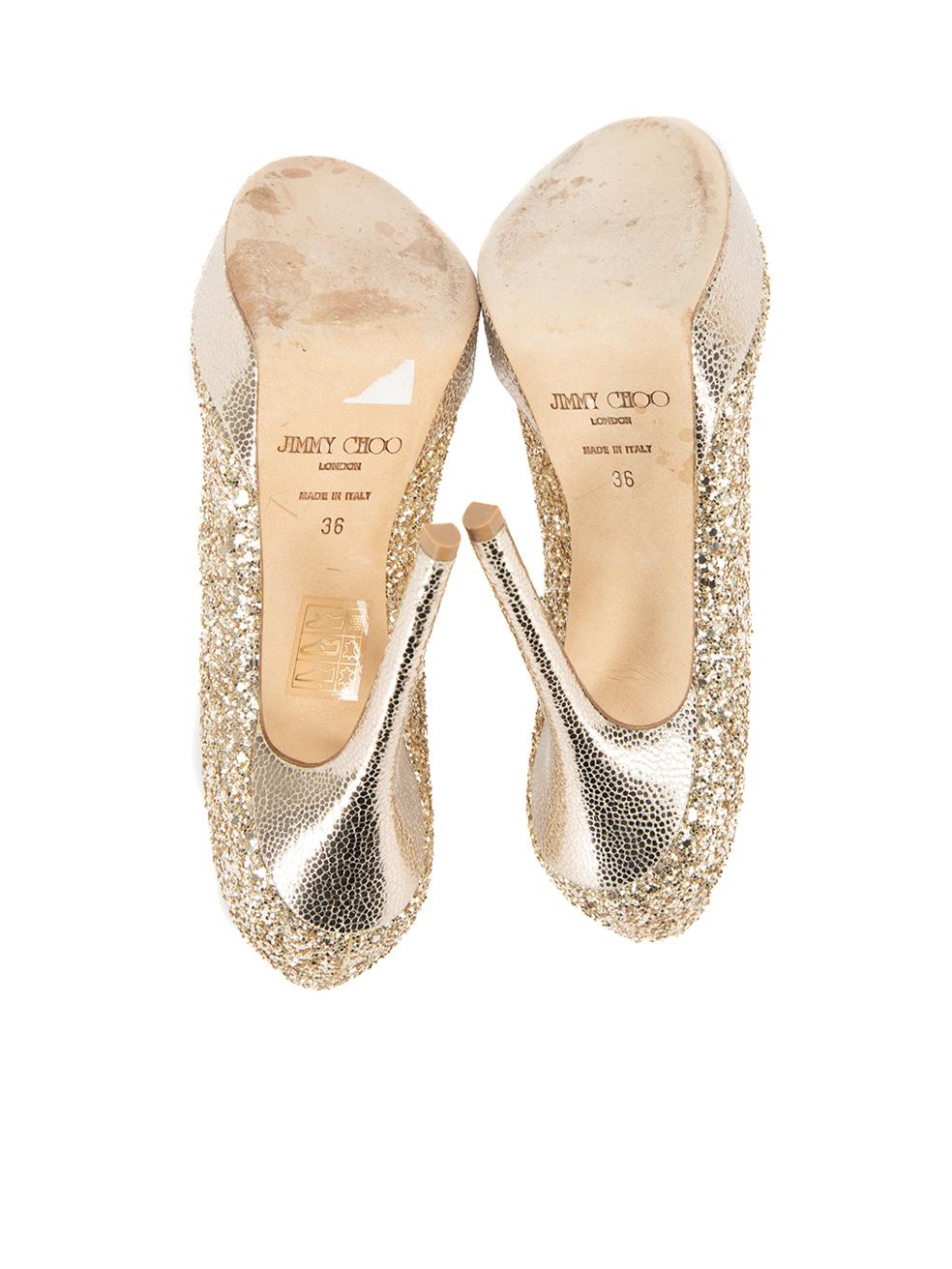 Jimmy Choo Women's Gold Glitter Peep Toe Platform Heels 1