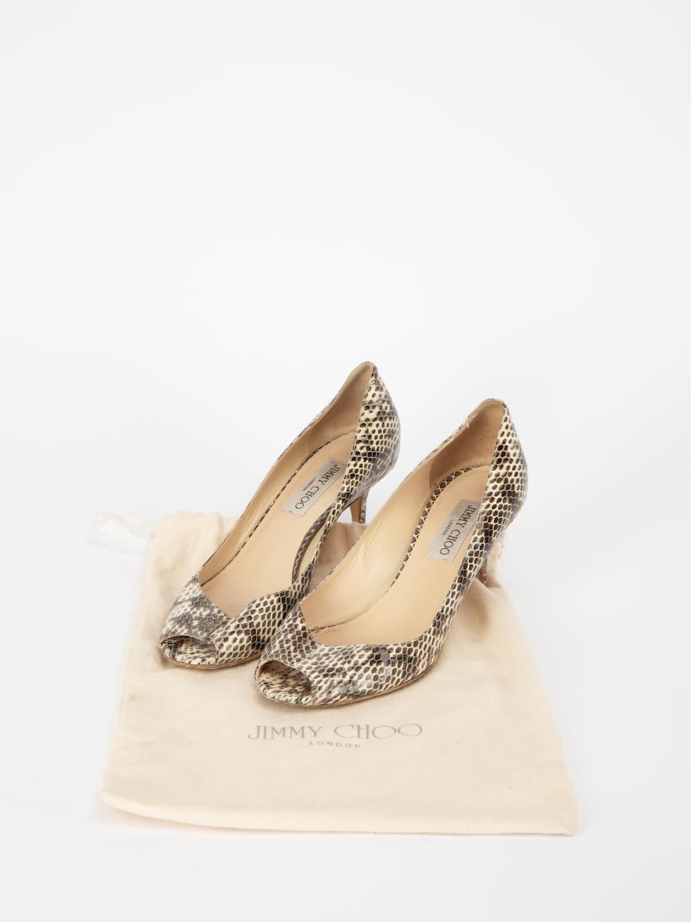 Jimmy Choo Women's Grey Snakeskin Peep Toe Heels 2