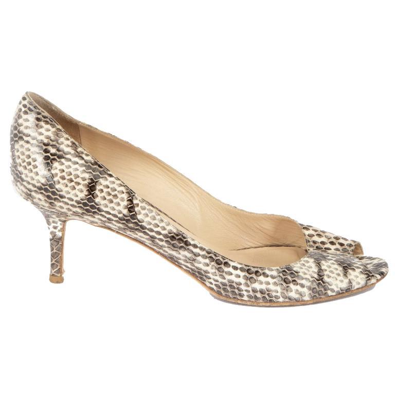 Jimmy Choo Women's Grey Snakeskin Peep Toe Heels