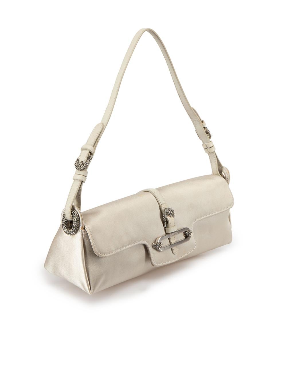 CONDITION is Good. Minor wear and discolouration of satin fabric is evident. Very small markings on the outside of this used Jimmy Choo designer resale item.



Details


Ivory

Silk satin

Mini shoulder bag

Silver tone crystal hardware

Flap with