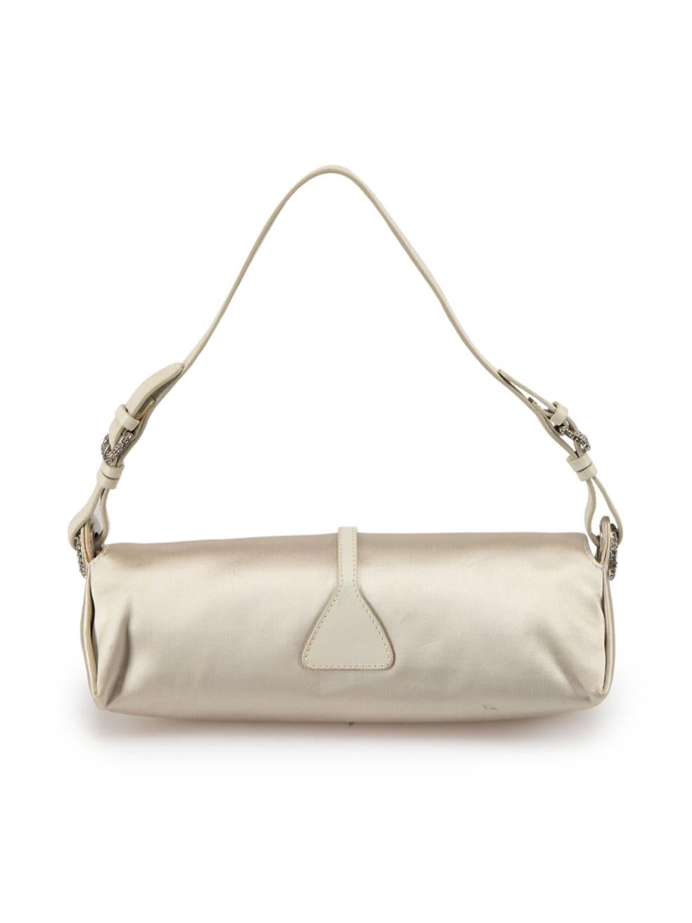 Jimmy Choo Women's Ivory Silk Crystal Cosmo Shoulder Bag In Good Condition In London, GB