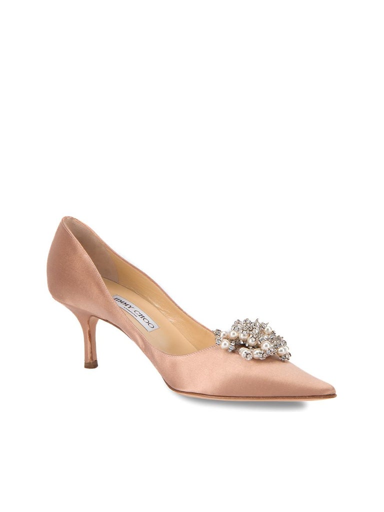 Jimmy Choo Women's Pink Satin Embellished Pointed Toe Pumps For Sale at