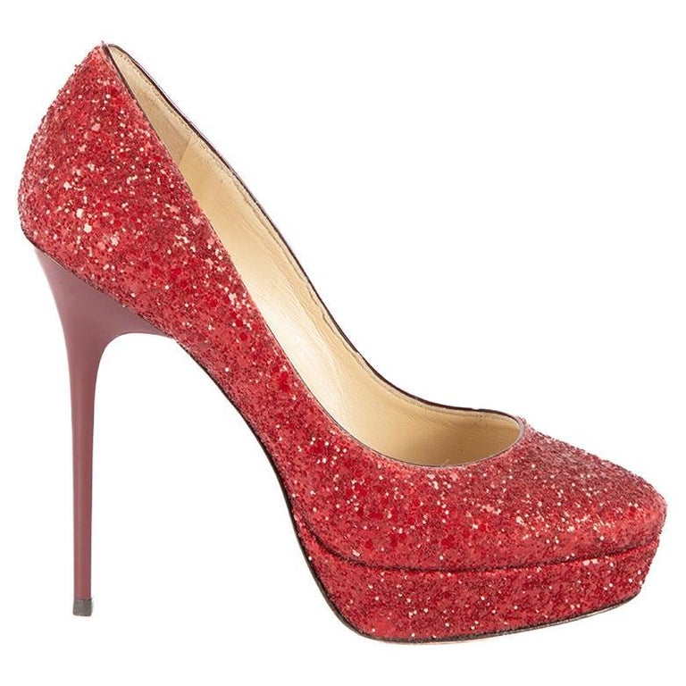 Jimmy Choo Women's Red Glitter Almond Toe Platform Pumps For Sale at ...