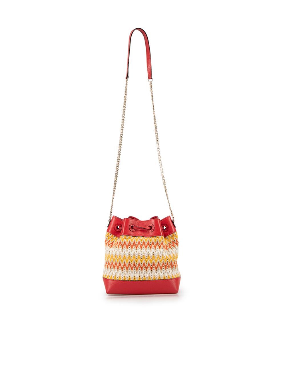 Orange Jimmy Choo Women's Red Leather Luzetta Woven Bucket Bag For Sale