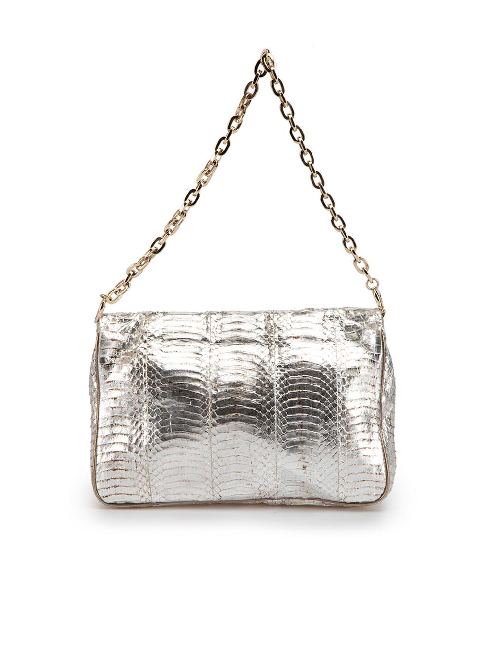 Jimmy Choo Women's Silver Python Convertible Bag In Good Condition In London, GB