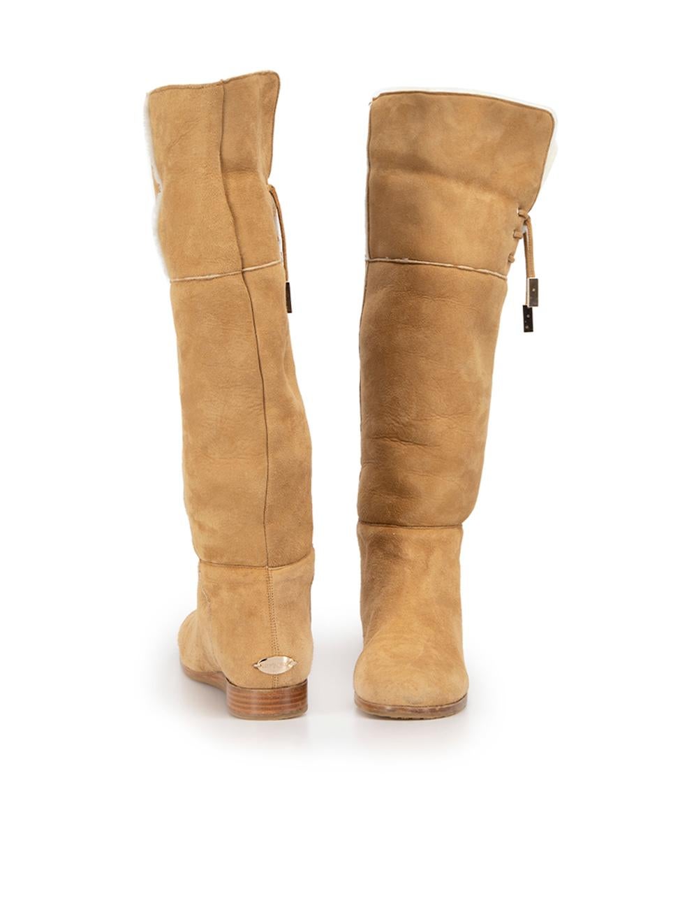Jimmy Choo Women's Tan Suede Shearling Lined Knee High Boots In Good Condition In London, GB