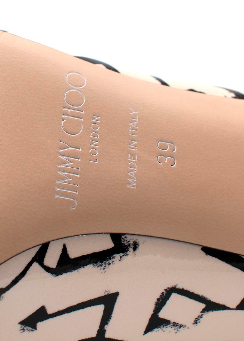 Jimmy Choo x Eric Haze LoveWhite & Black Printed Leather Heeled Pumps For Sale 6