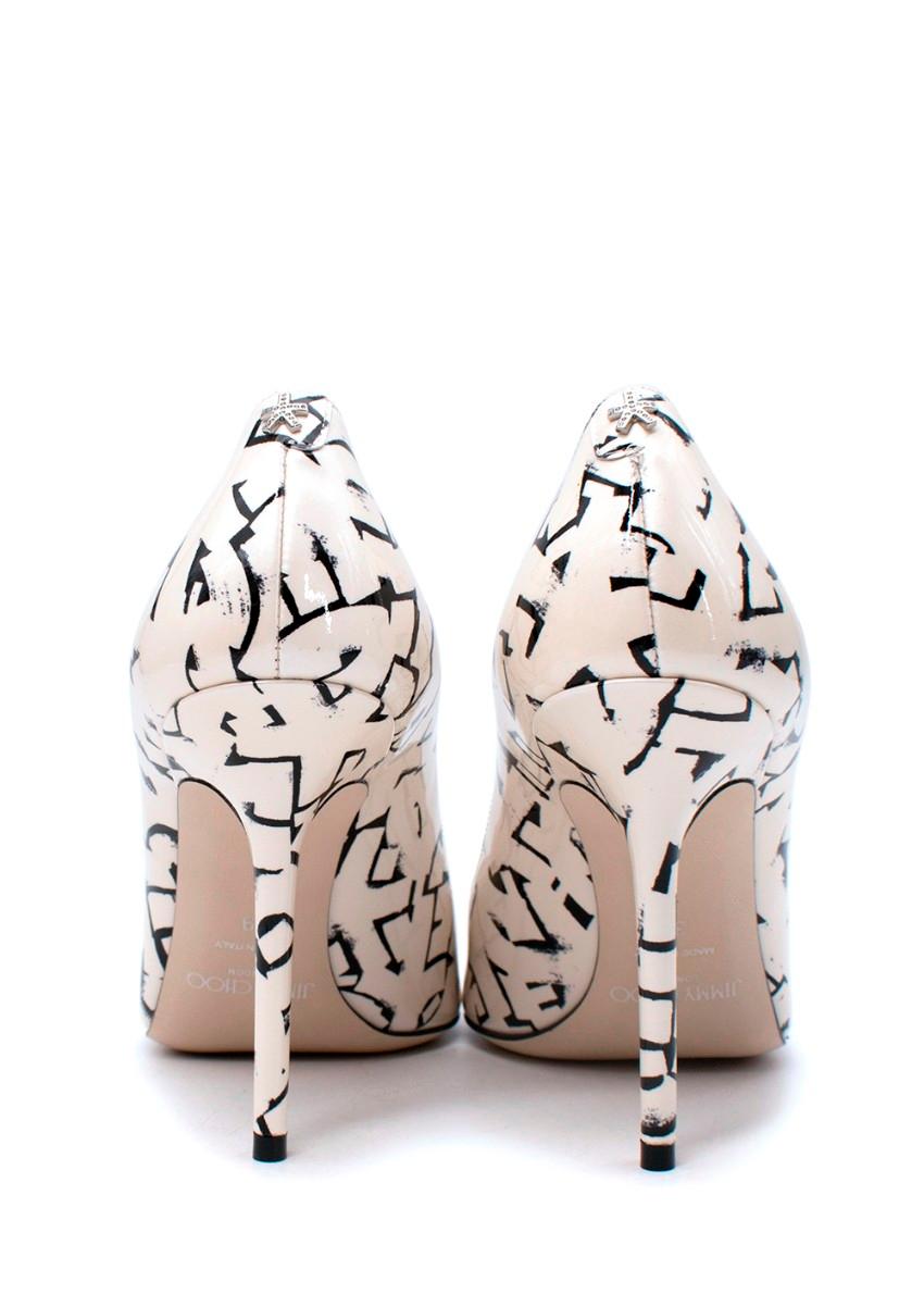 Women's Jimmy Choo x Eric Haze LoveWhite & Black Printed Leather Heeled Pumps For Sale