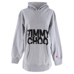 Jimmy Choo x Eric Haze Bedruckter Logo Grauer Kapuzenpullover, Größe L